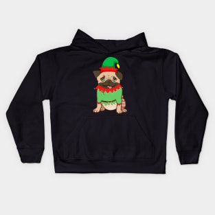 Pug In Elf Costume Christmas Kids Hoodie